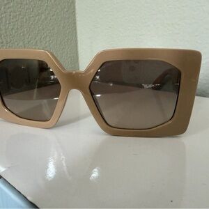Versace Neutral Beige Oversized Geometric Women's Sunglasses